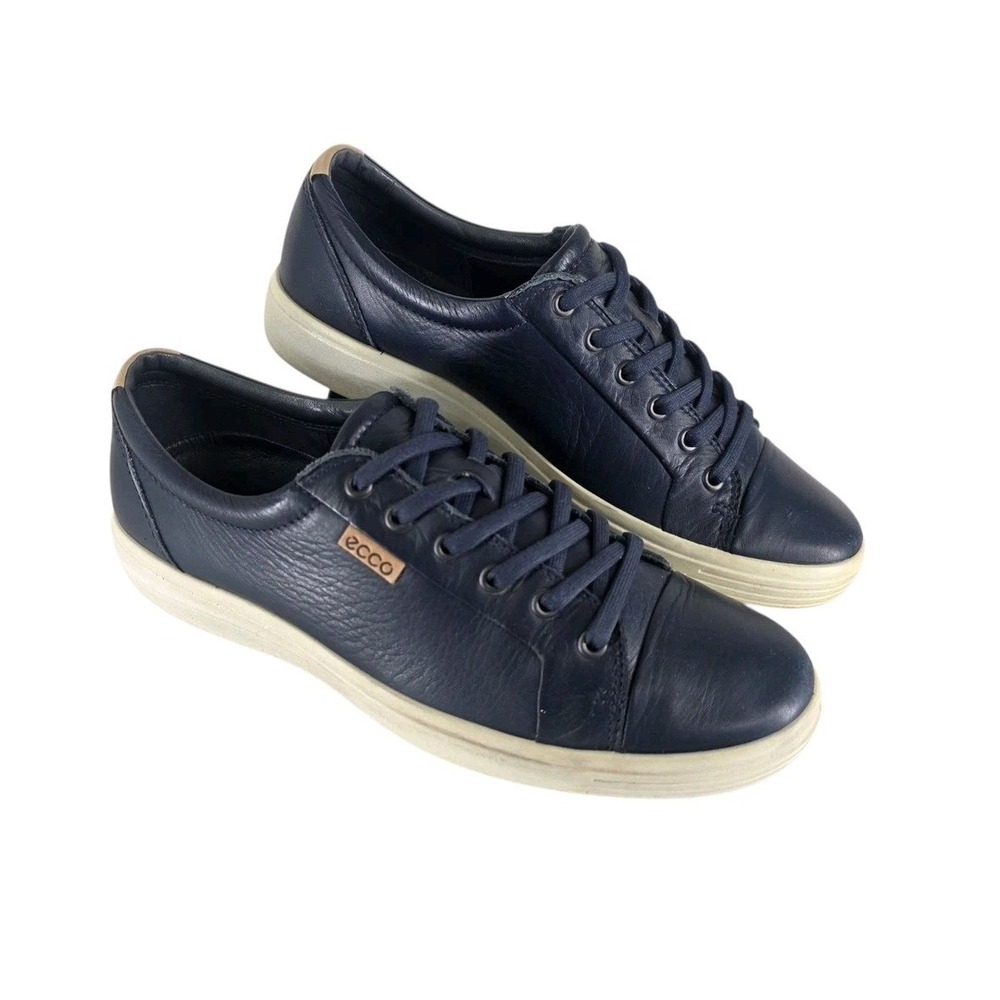 ECCO Soft 7 Mens 9 US 43 EU Marine Navy Blue Leather Sneakers Low Top Shoes